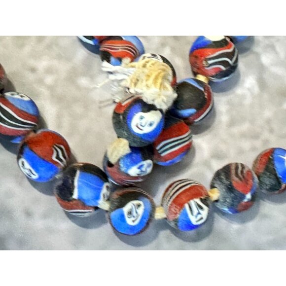 Vintage Millefiori Ghost Face Mosaic Bead Necklace 48 Handcrafted Beads 12-14mm - Picture 9 of 16